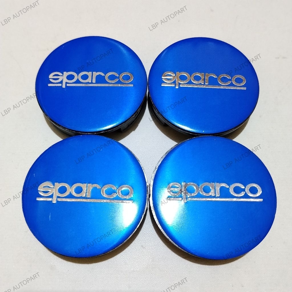 Dop roda tutup velg mobil racing Biru logo Sparco diameter 6cm
