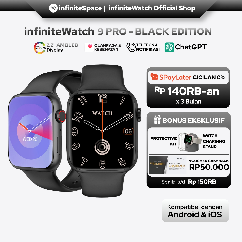 [HARGA TERBAIK] infiniteWatch 9 Pro BLACK EDITION SmartWatch AI dengan 2.0" HD AMOLED Display