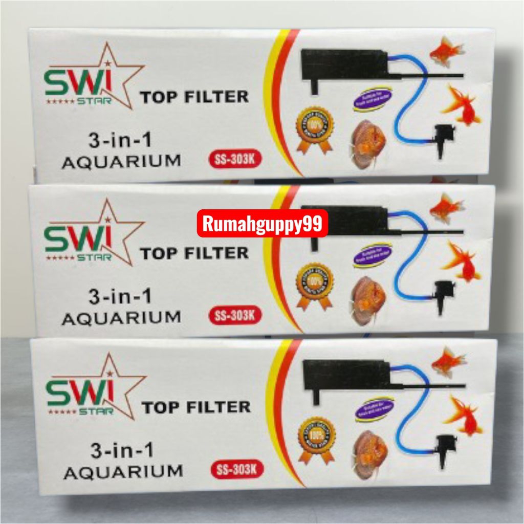 Top Filter Aquarium SWI Star SS 303K 3in1 Filter Atas Akuarium Pompa Air Aerator Filter Ikan Hias Gu