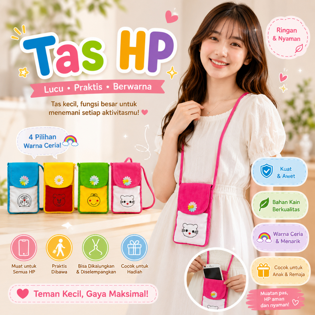 Tas Dompet Hp Tas Selempang Tempat Hp Iphone Samsung Xiaomi Vivo wanita dan Anak