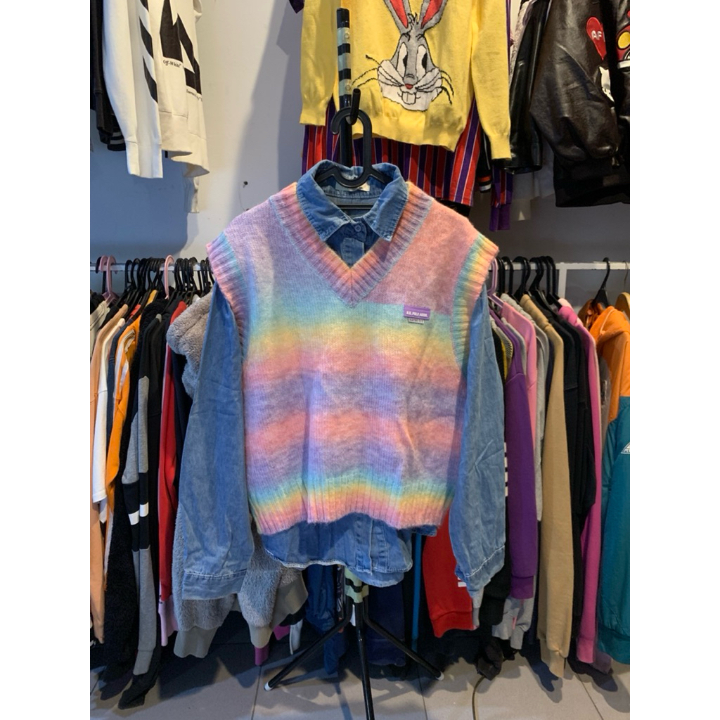 NEWone set vest denim//knitwear rare//rajut set kemeja