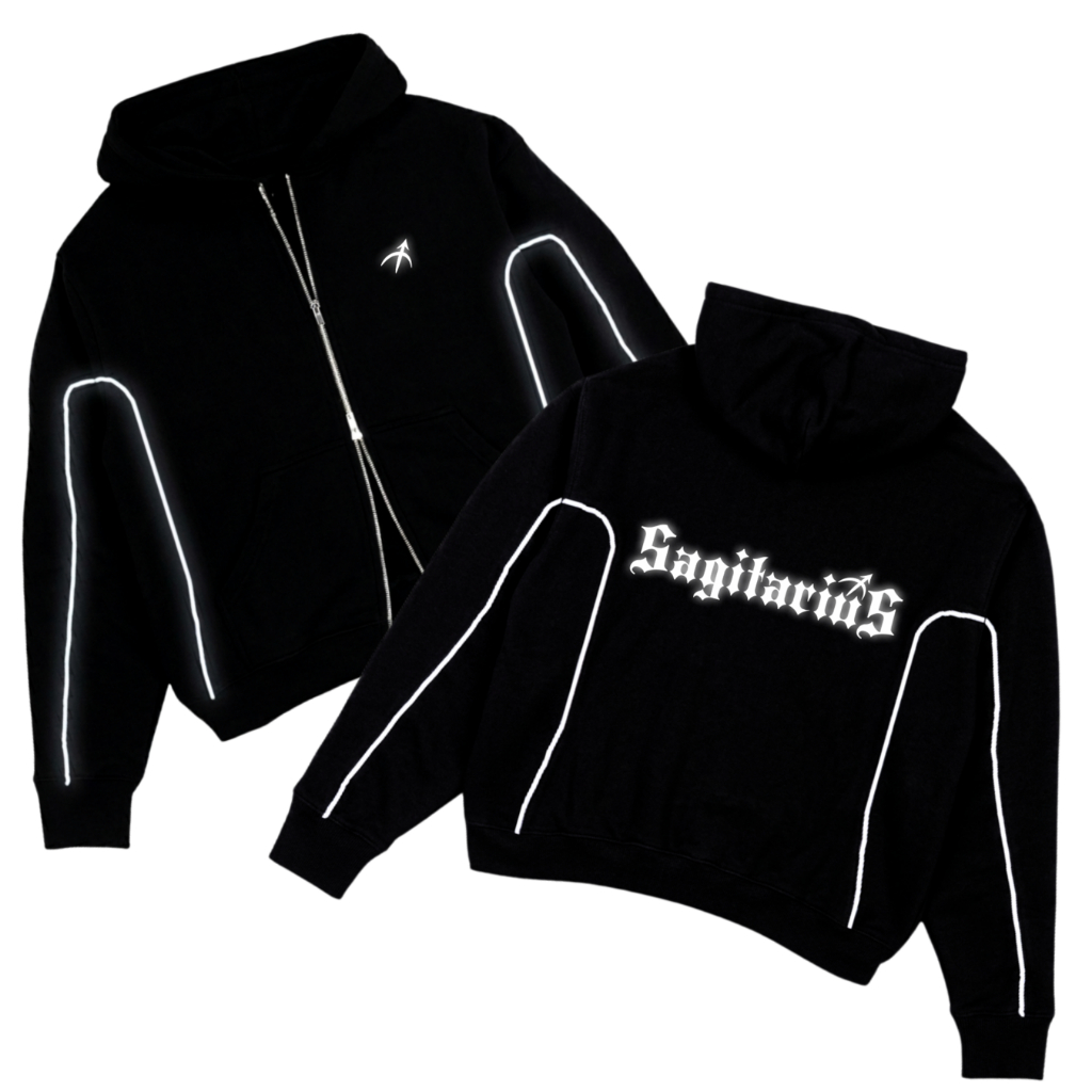 Hoodie Boxy Double Zip Reflective Oversize Zodiak Series List Sagitarius Streetwear Premium Unisex H