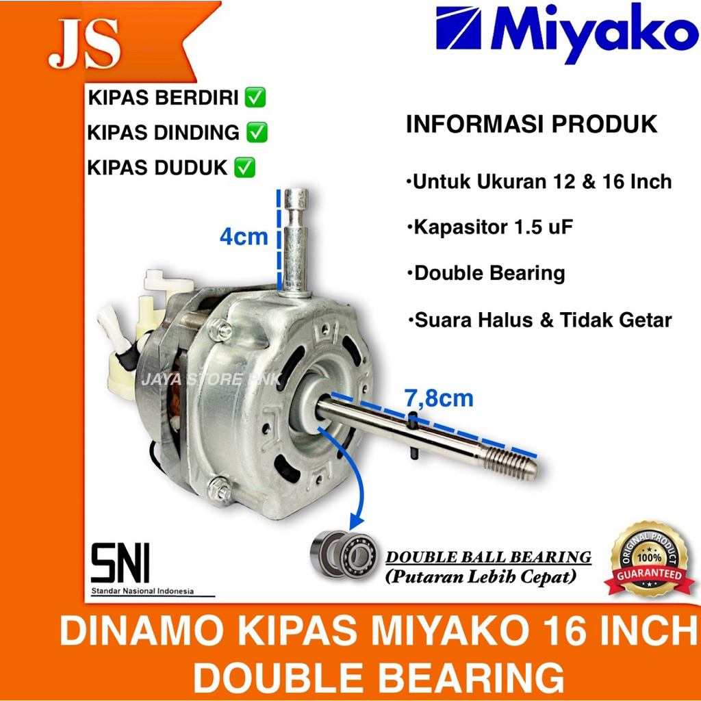 DINAMO KIPAS ANGIN MIYAKO DOUBLE BEARING 16 INCH MOTOR KIPAS ANGIN MIYAKO 16 INCH DOUBLE BEARING