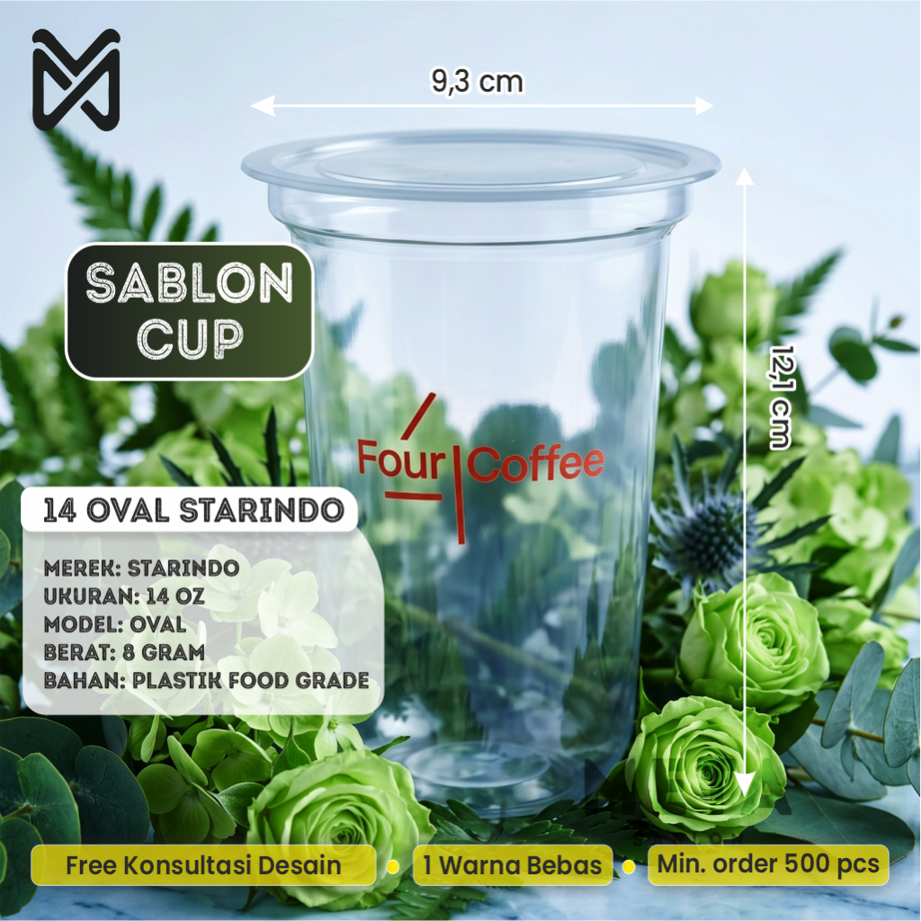 SABLON 1 WARNA - Cup Plastik Starindo 14 oz Oval 8 gram