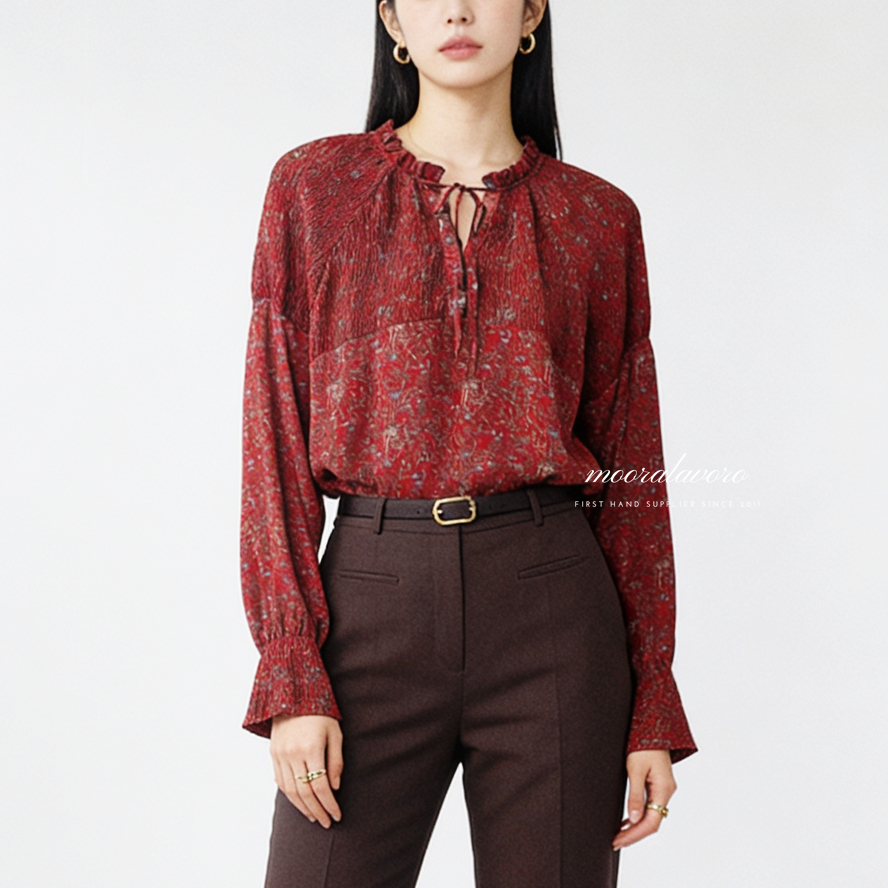 JANNABY FLORAL KOREAN PLEATS BLOUSE READY BANGKOK PREMIUM COLLECTION BKK