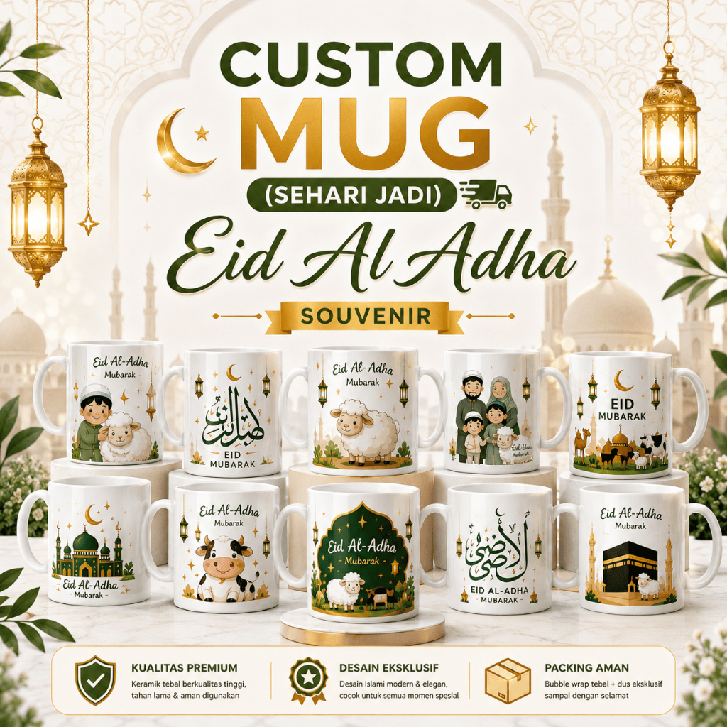 (SEHARI JADI) Mug Custom Eid Al Adha | Souvenir Islami | Mug Keramik Premium