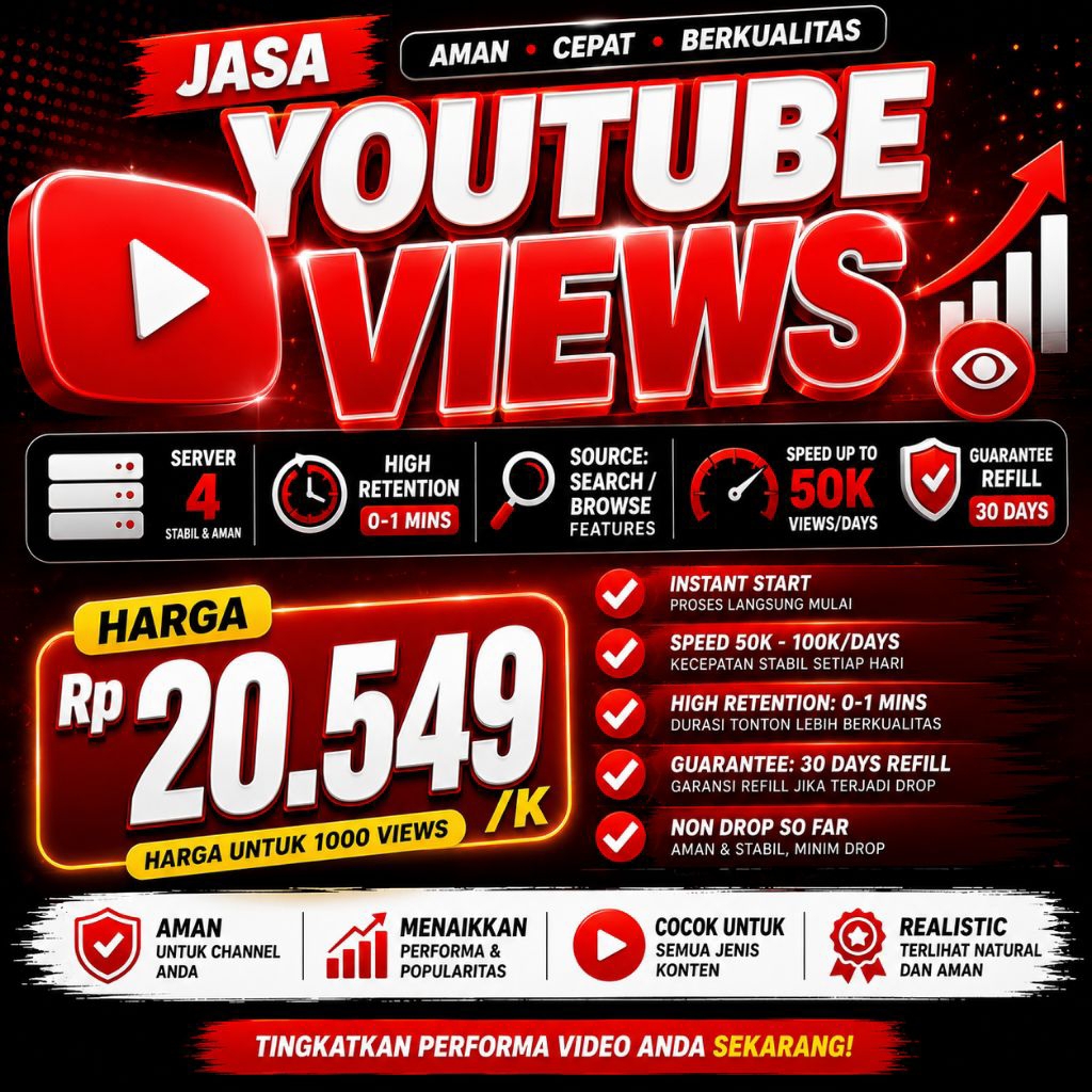 YouTube Views HR High Retention Real View Aman Garansi Refill 1000 Views