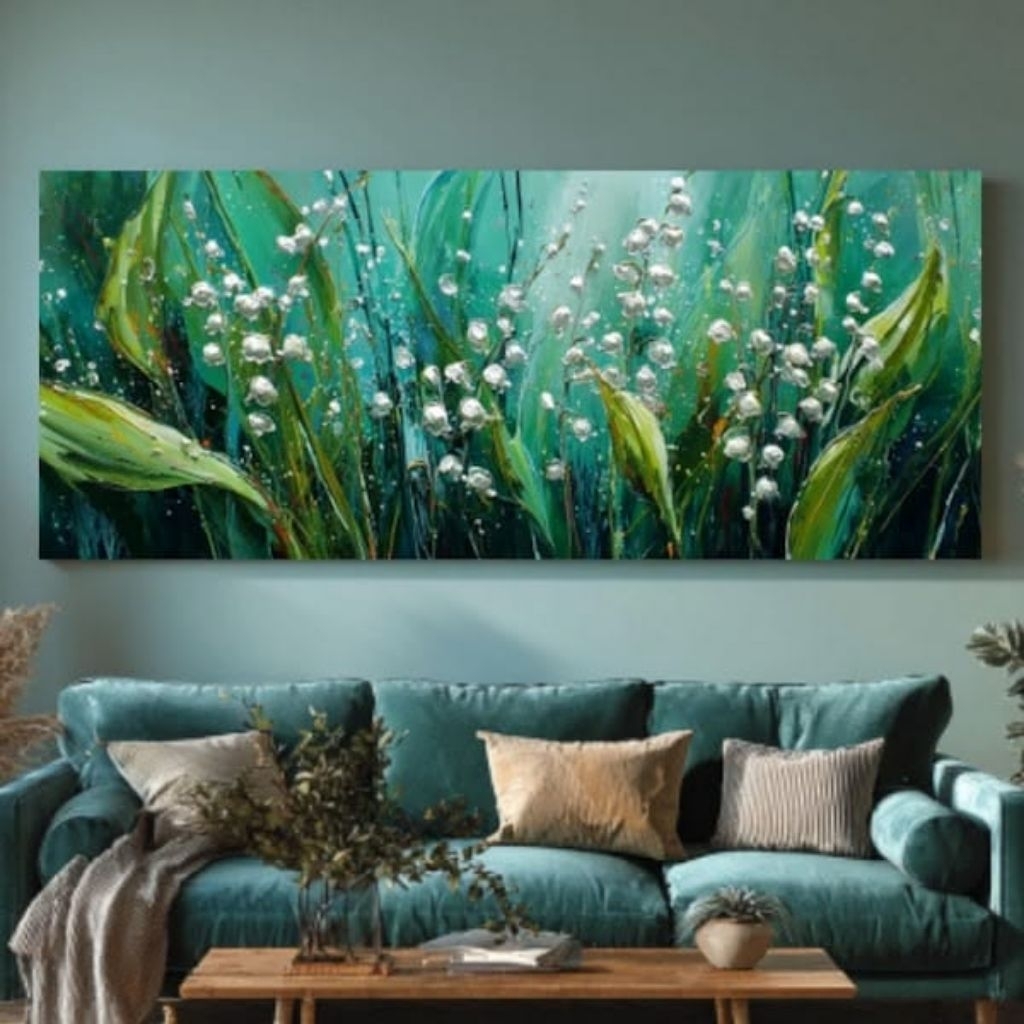 Lukisan dinding minimalis modern bunga Lily of the Valley untuk hiasan dinding rumah