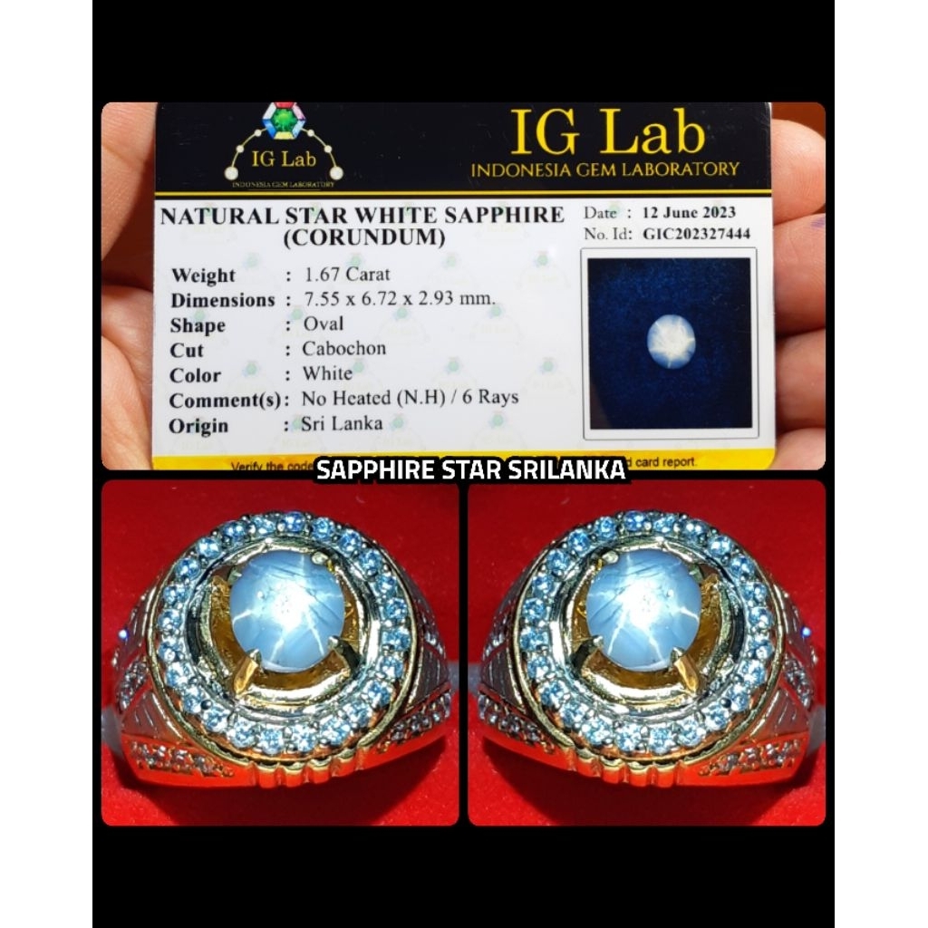 cincin batu sapphire srilanka ceylon star + memo lab