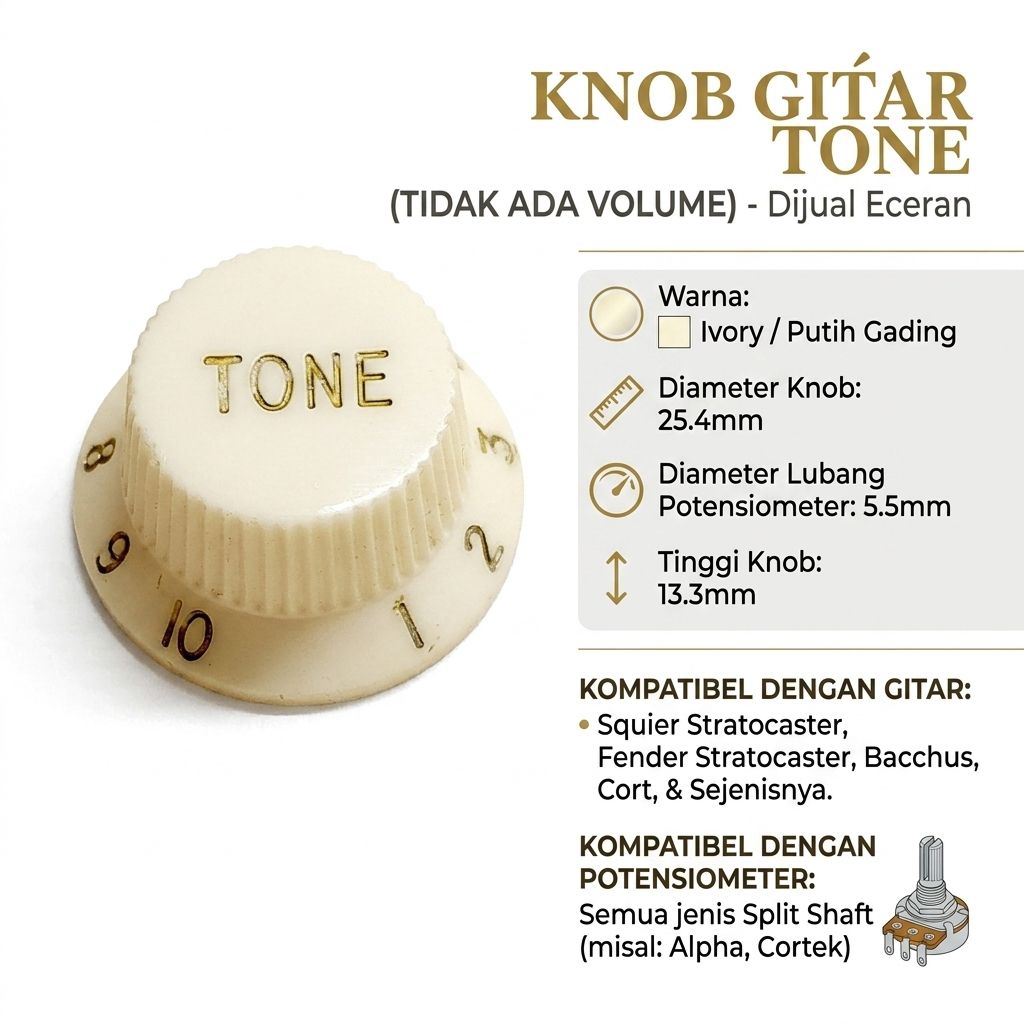 Knob Tone Gitar Stratocaster Squier Fender Cort Warna Cream Ivory