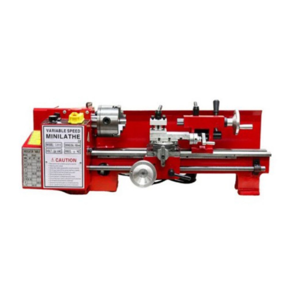 Mesin Bubut Mini Lathe Wood Metal Diy 60watt HL-0618 TCC OSSIEAO Merah
