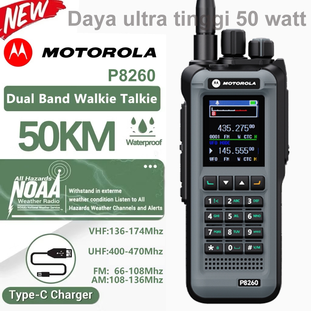 HT 50W high power radio dua arah walkie talkie P8260 dual band Jarak jauh 50KM 19800MAH Baterai 999C