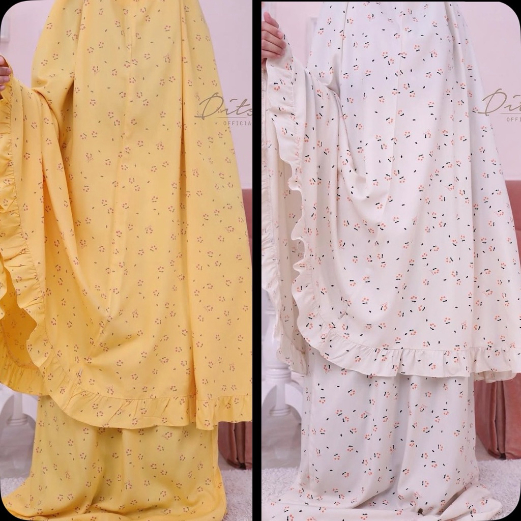 PRELOVED DITSY PRAYER SET MUKENA CICERA YELLOW CICERA WHITE