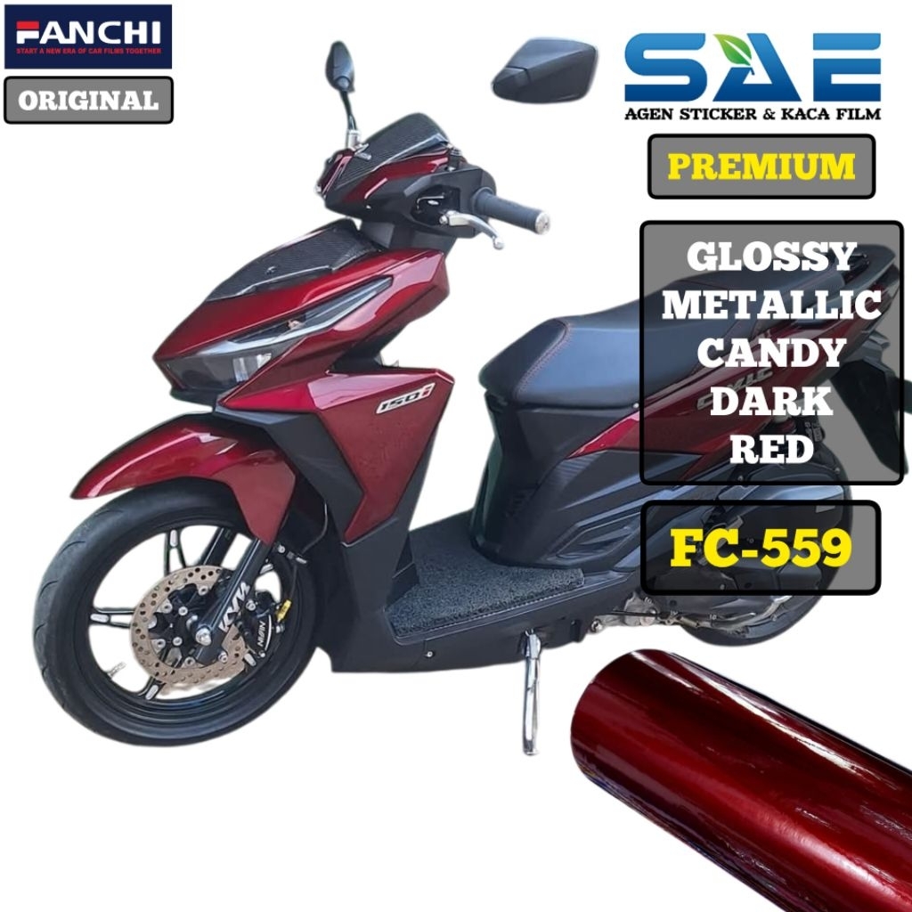 Skotlet Merah Dark Red Metallik Candy Stiker Motor Fanchi Premium