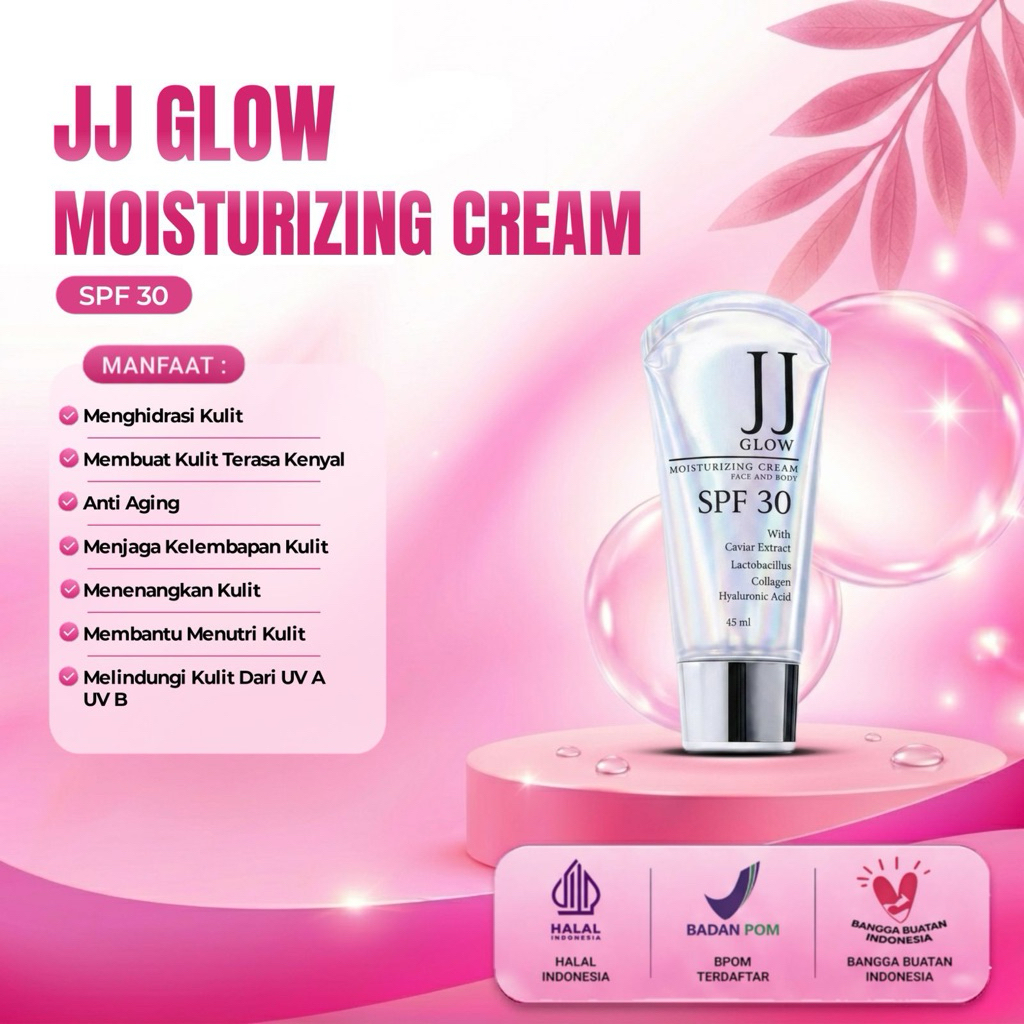 JJ GLOW MOISTURIZING CREAM SPF 30 DENGAN CAVIAR EXTRACT, LACTOBACILLUS, COLLAGEN, HYALURONIC ACID