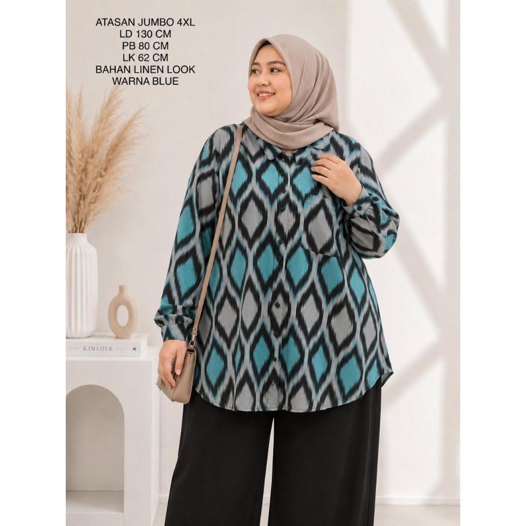 Blouse Atasan Wanita Jumbo LD 130 CM Motif Abstrak Kekinian