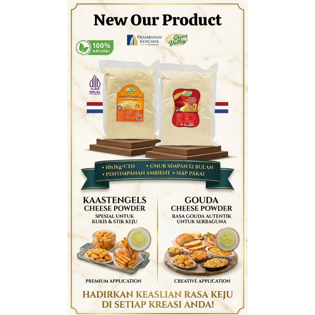 Keju Asli Belanda Bubuk Kaastengels dan Gouda Cheese Powder Green Valley Halal