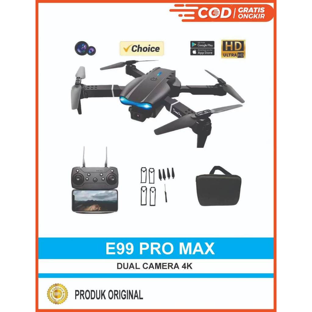 E99Pro Drone Dual Camera Hitam 1800 mA Drone Anakanak Foto Udara Profesional HD SD Anak Sekolah Dasa
