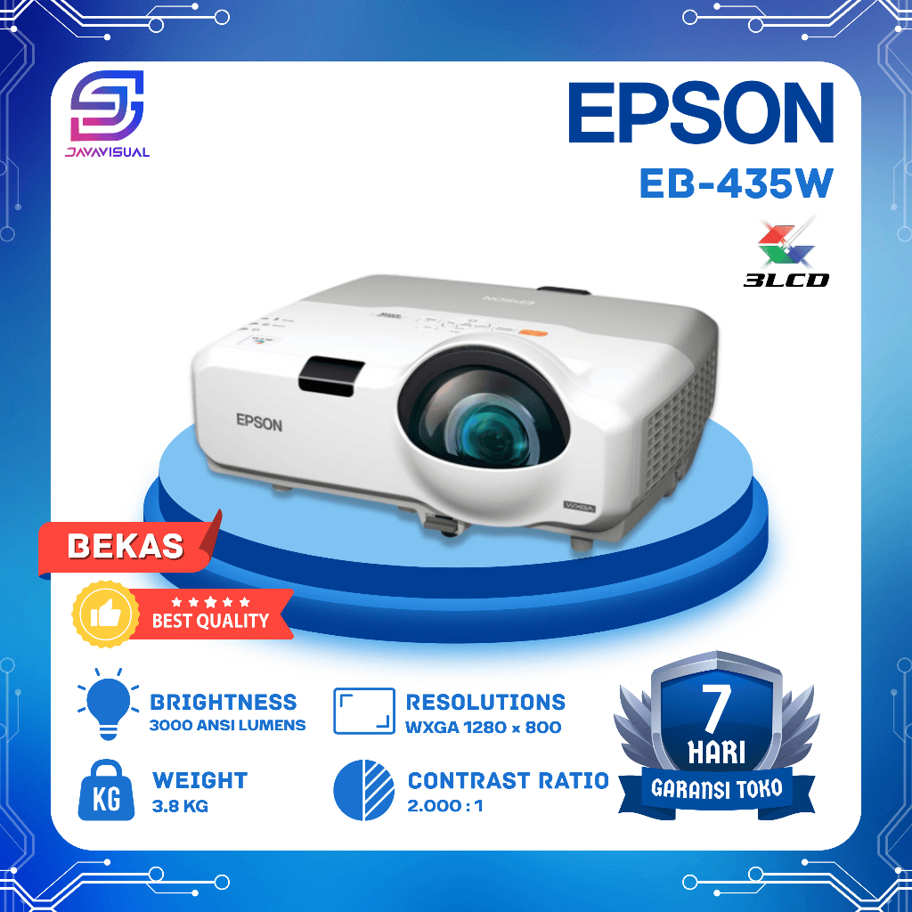 [JaVis] PROYEKTOR EPSON EB-435W XGA 3.000 Lumens 3LCD Projector Short Throw bekas Second Berkuallita