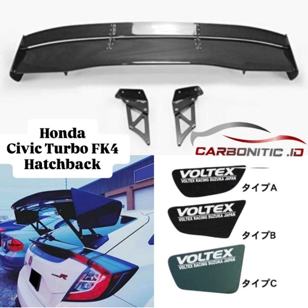 Spoiler Gt-Wing Model Type 5 Honda Civic Turbo Hatchback 2017 - 2021up Carbon Kevlar