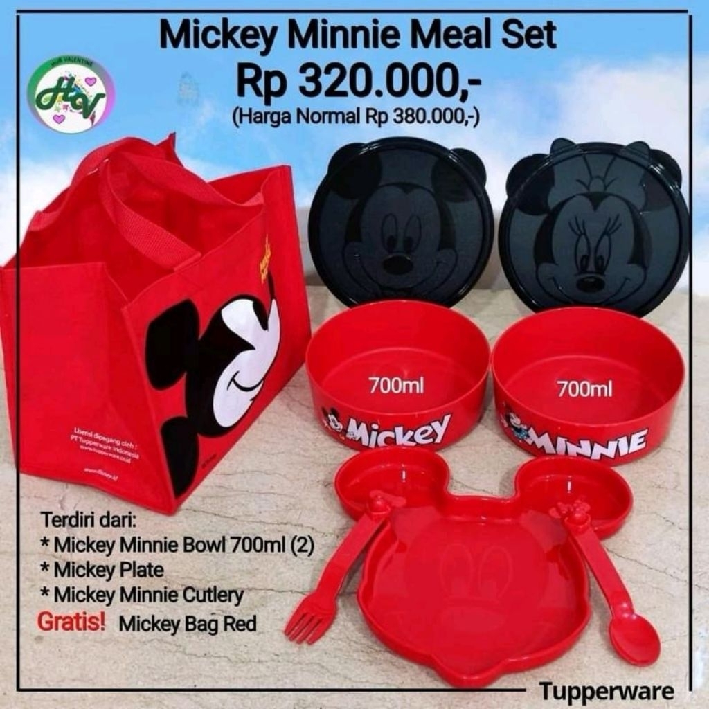 Tempat Makan Mickey Minnie Meal Set Tupperware Original
