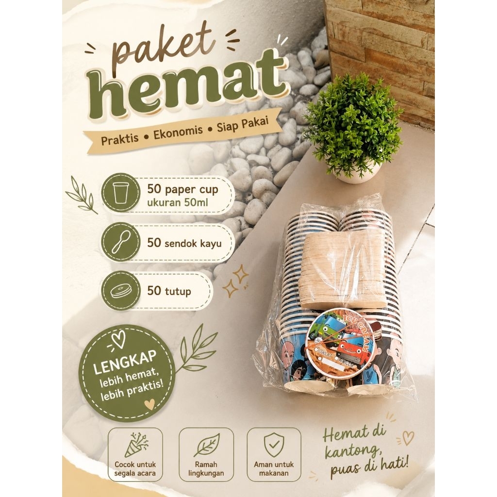 paper cup ice cream 50 + sendok 50 + tutup 50