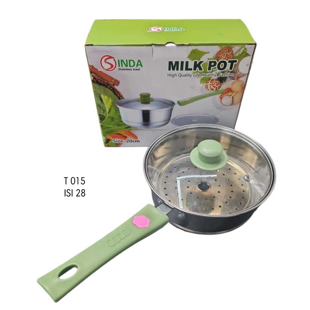 sentra_prasmanan Panci Gagang Panjang Stainless Steel Steamer Diameter 20 cm Tutup Kaca