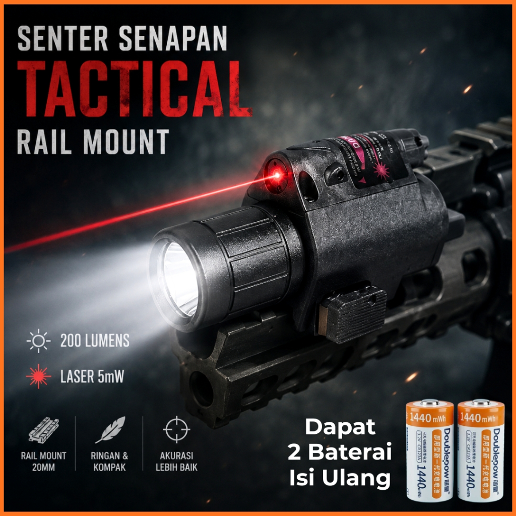 MS Senter Tactical Senapann Angin 200 Lumens Dengan Laser Scope Tembak Warna Merah Jarak Jauh - JGSD