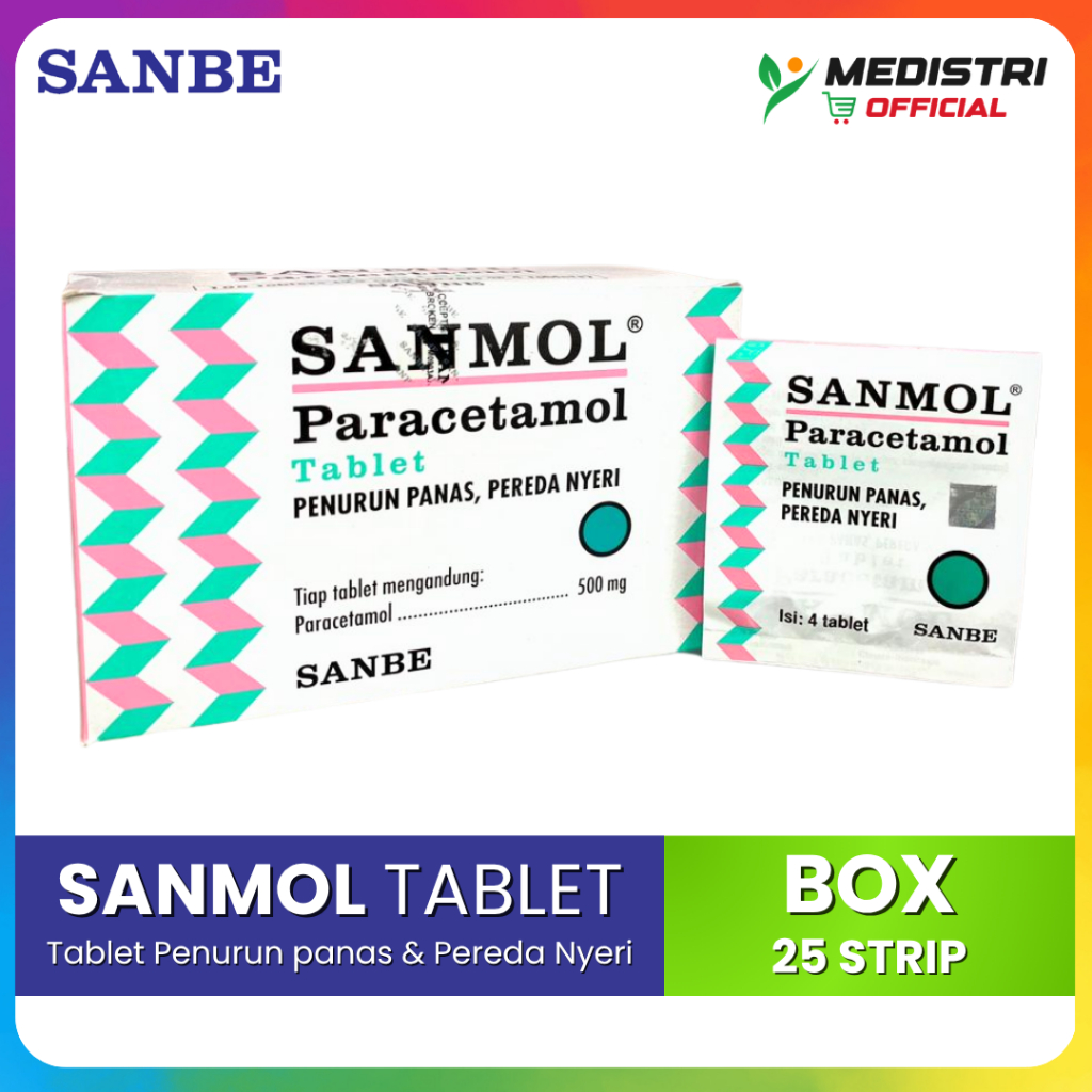 Sanmol Tablet Box 25 Strip - Paracetamol 500mg Mengatasi Demam Penurun Panas Dewasa Anak