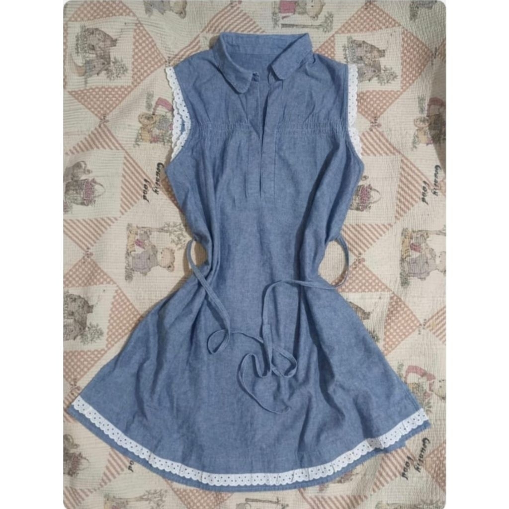 preloved mini dress sleveless dress inner cardi ruffle pita denim casual