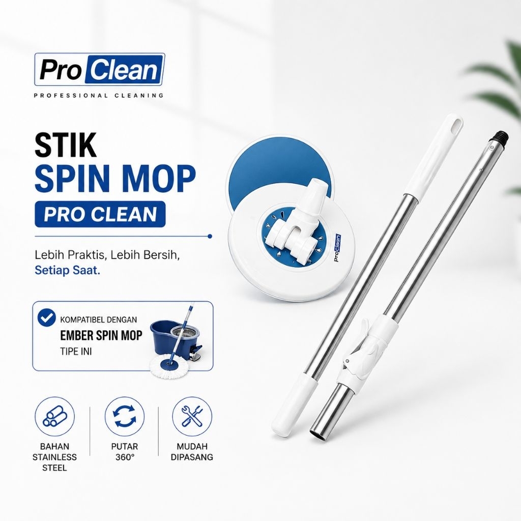 ORIGINAL PROCLEAN Stick Spin Mop Proclean / Stik Pel / Gagang Spin Mop