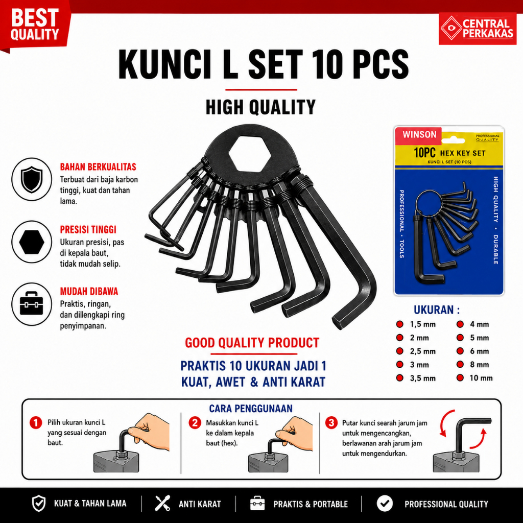 Kunci L set / kunci l lengkap full set / kuncI l serbaguna