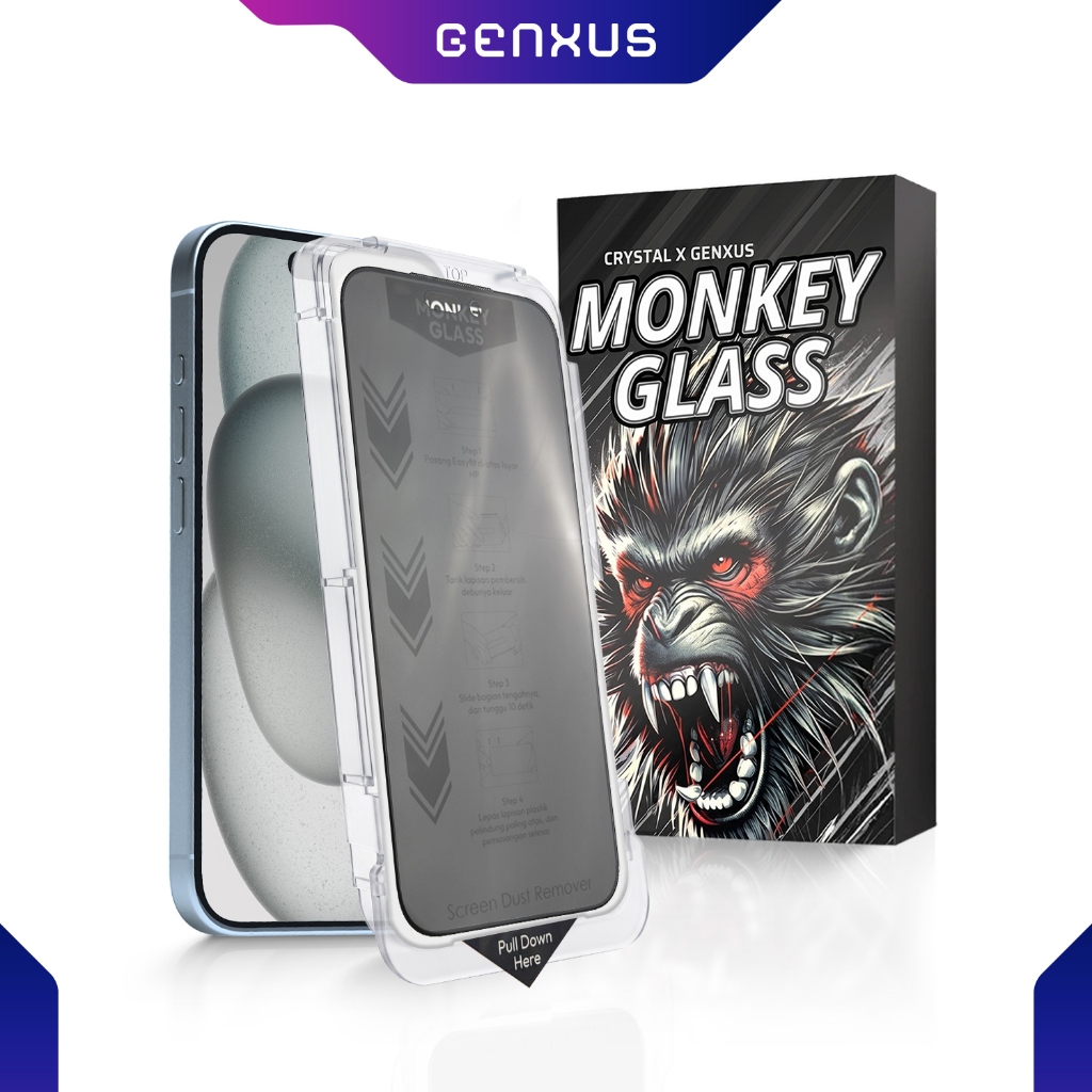 Genxus Tempered Glass Clear/Privacy Monkey Glass Glossy Auto Align Tech Anti Gagal Screen Protector 