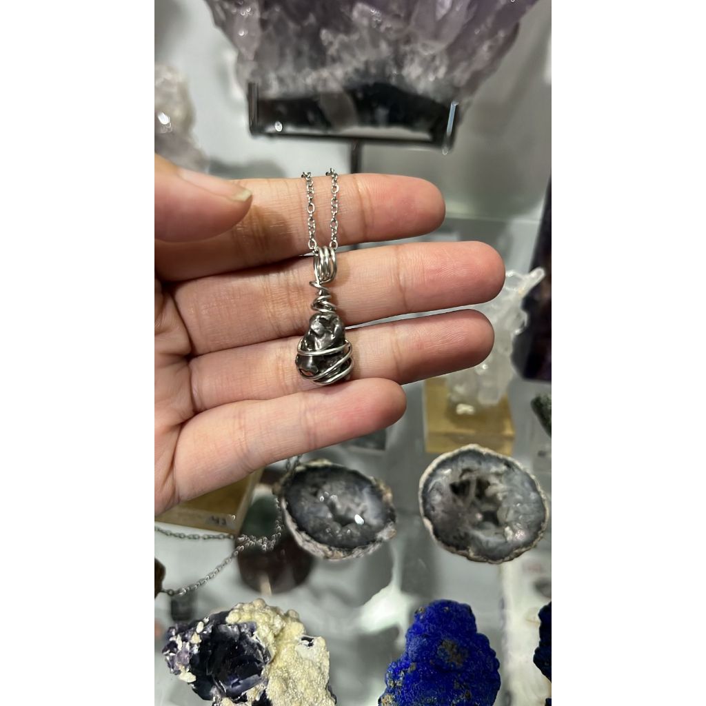 Kalung Liontin Campo del Cielo Meteorite Asli Argentina 5 Gram + Certificate silver wire wrapped | N