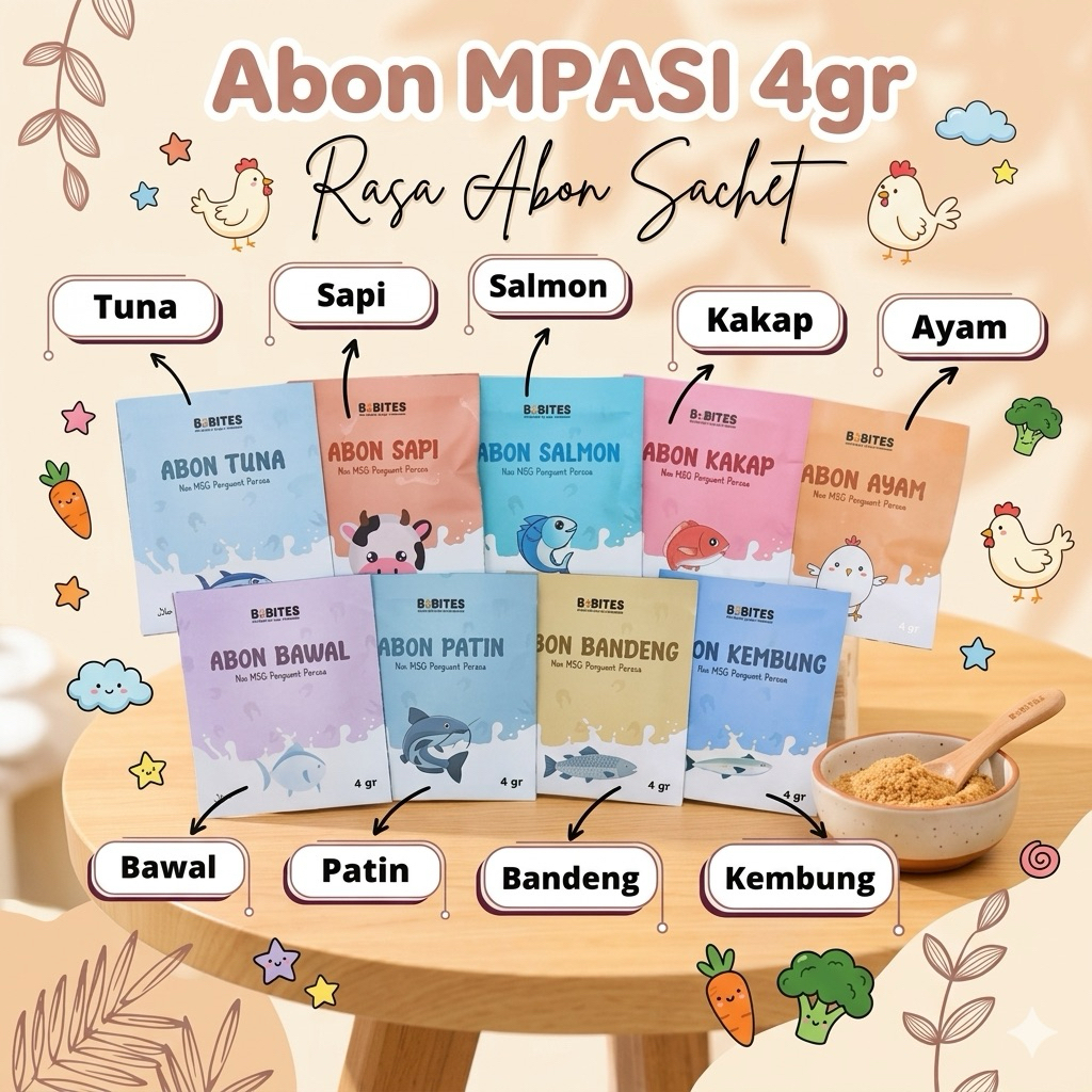 Abon Mpasi Bayi Halal 4 gr / Bebites Abon sachet sehat tanpa pengawet / Abon Sehat