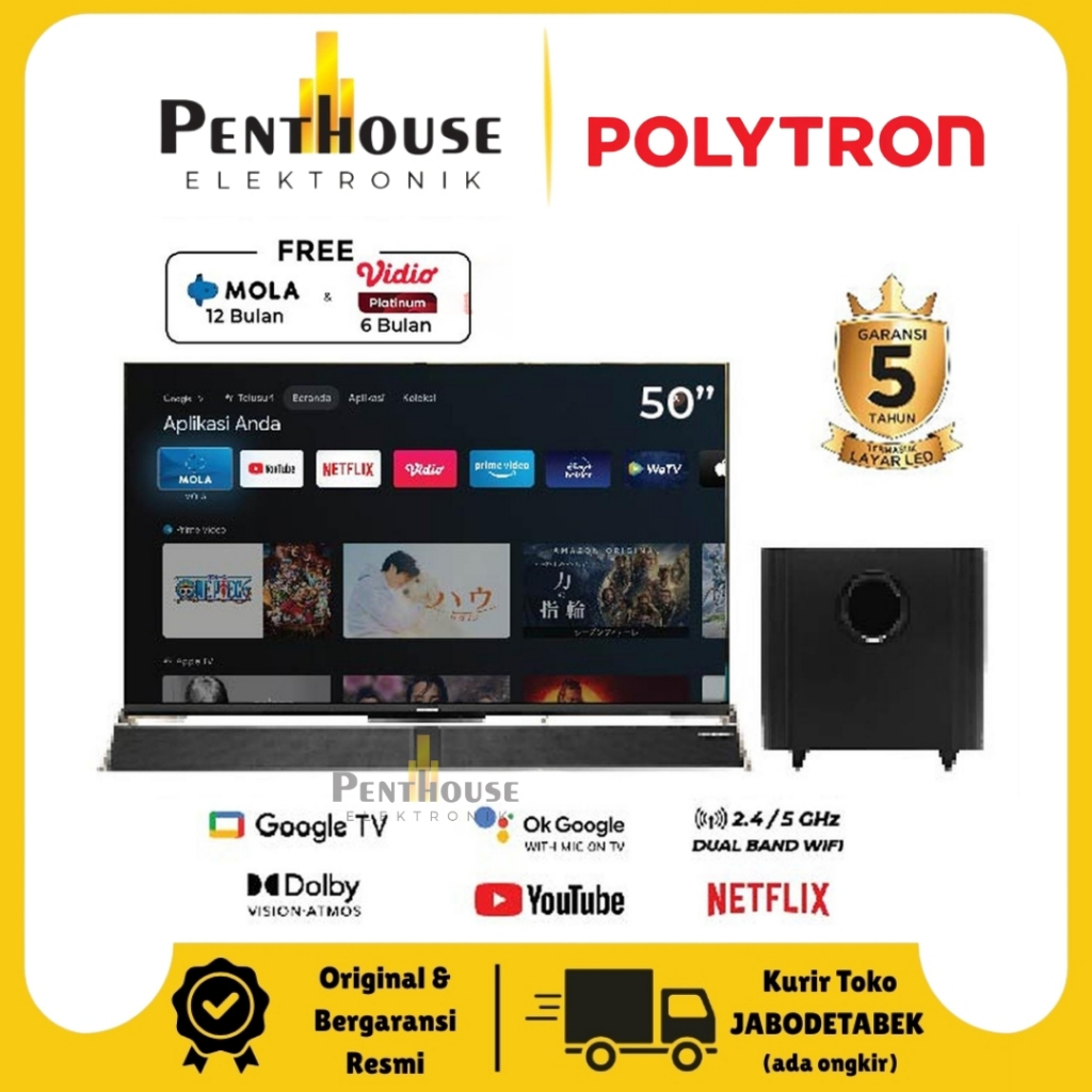 Polytron Smart TV 50 Inch PLD 50BUG5959 / Google TV Cinemax Soundbar