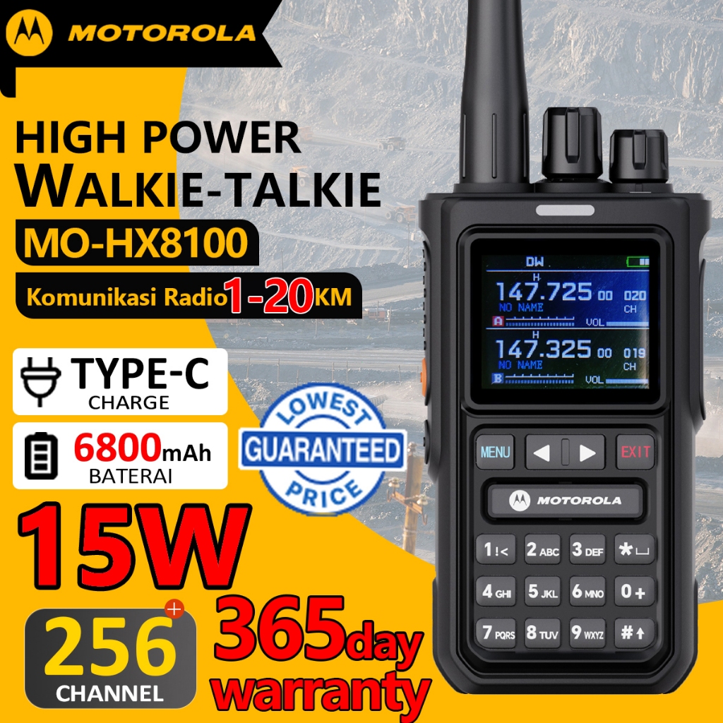 HT Motorola original Walkie Talkie HX-8100 15W jarak jauh 30KM FM Intercom NOAA 256 Saluran Tahan