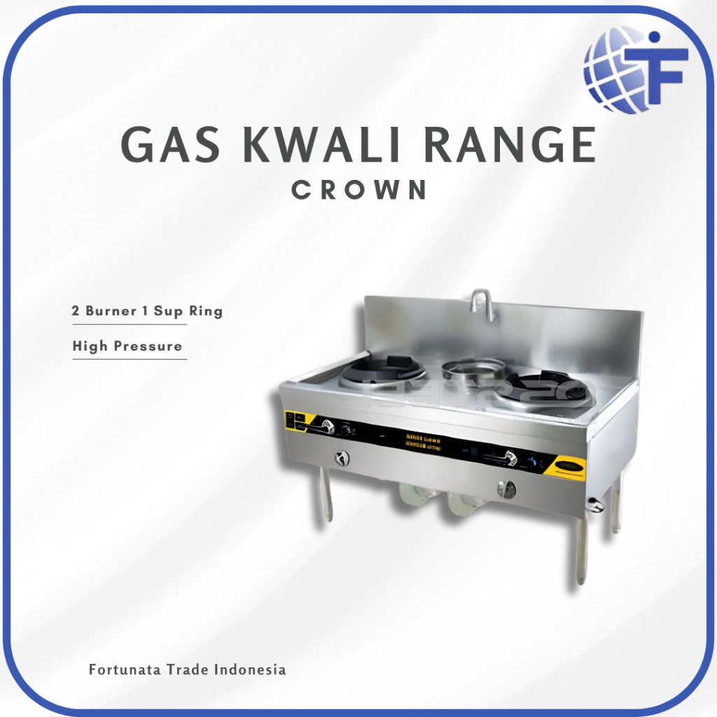 Kwali Range Gas High Pressure 2 Tungku + 1 Soup Ring merk CROWN HKR-2T1S Kompor Tekanan Tinggi Untuk