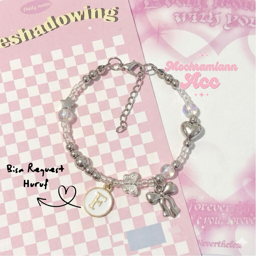 HOPEA BRACELET | REQUEST HURUF | GELANG BEADS BRACELET SILVER AESTHETIC