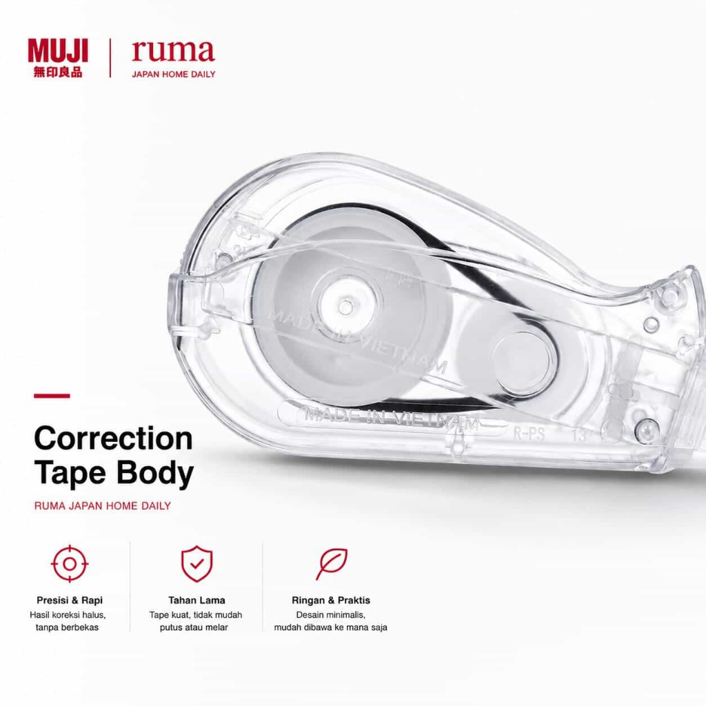MUJI Correction Tape Body Original Jepang Tipp Ex Koreksi Tape Transparan Minimalis Alat Tulis