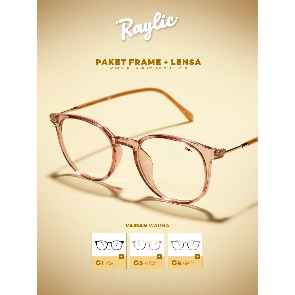 RAYLIC Kacamata Photocromic Wanita Pria Anti Radiasi Blueray Bisa Minus Silinder Frame Bulat Metal T