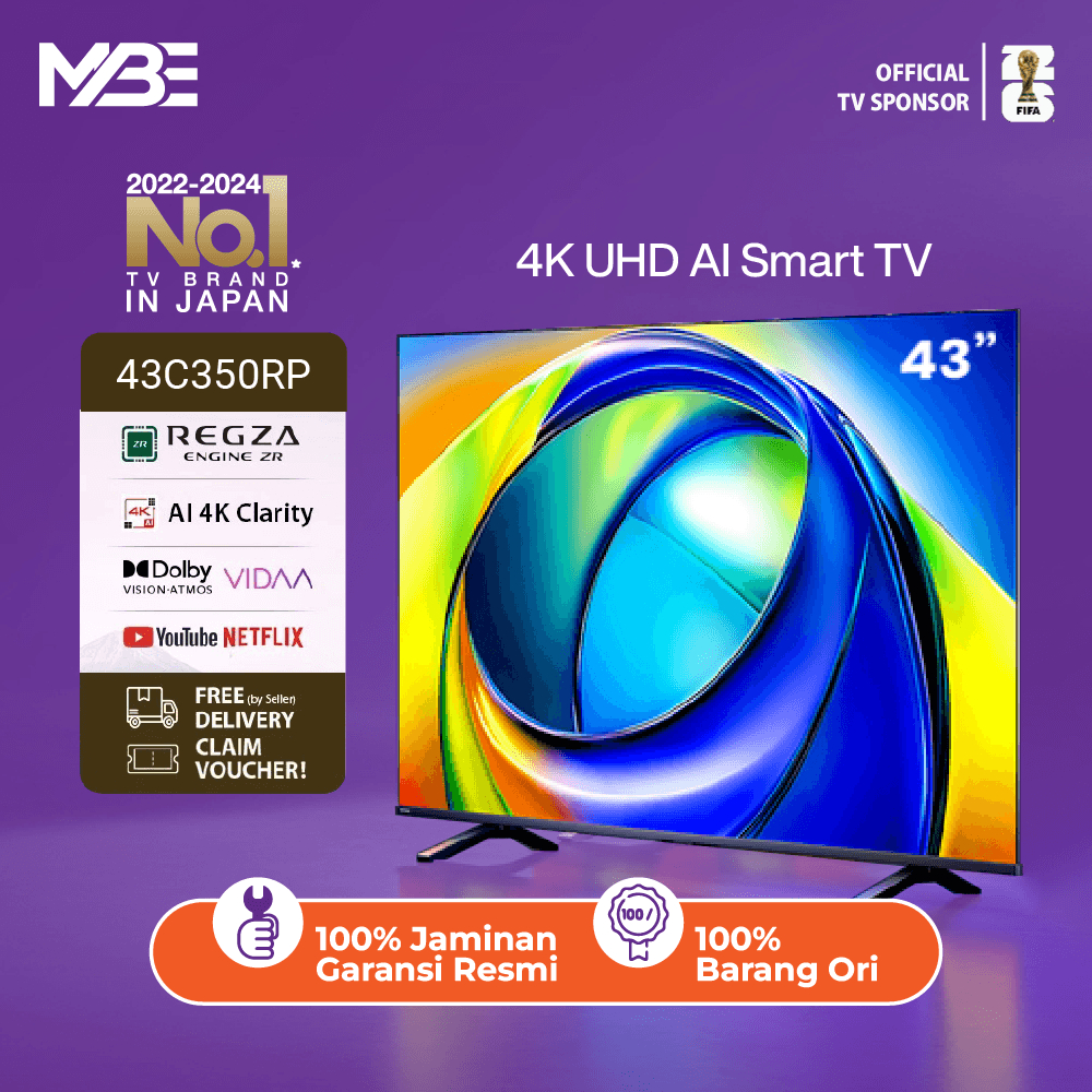 Toshiba TV 43" 4K UHD Smart TV - Regza ZR Gen3 Dolby Vision Atmos HDR10+ MEMC VRR ALLM AI Sound Netf