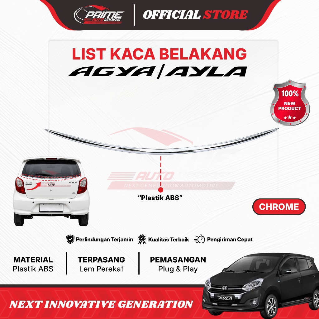 Lis list kaca pintu belakang chrome mobil Agya Ayla 2012-2021