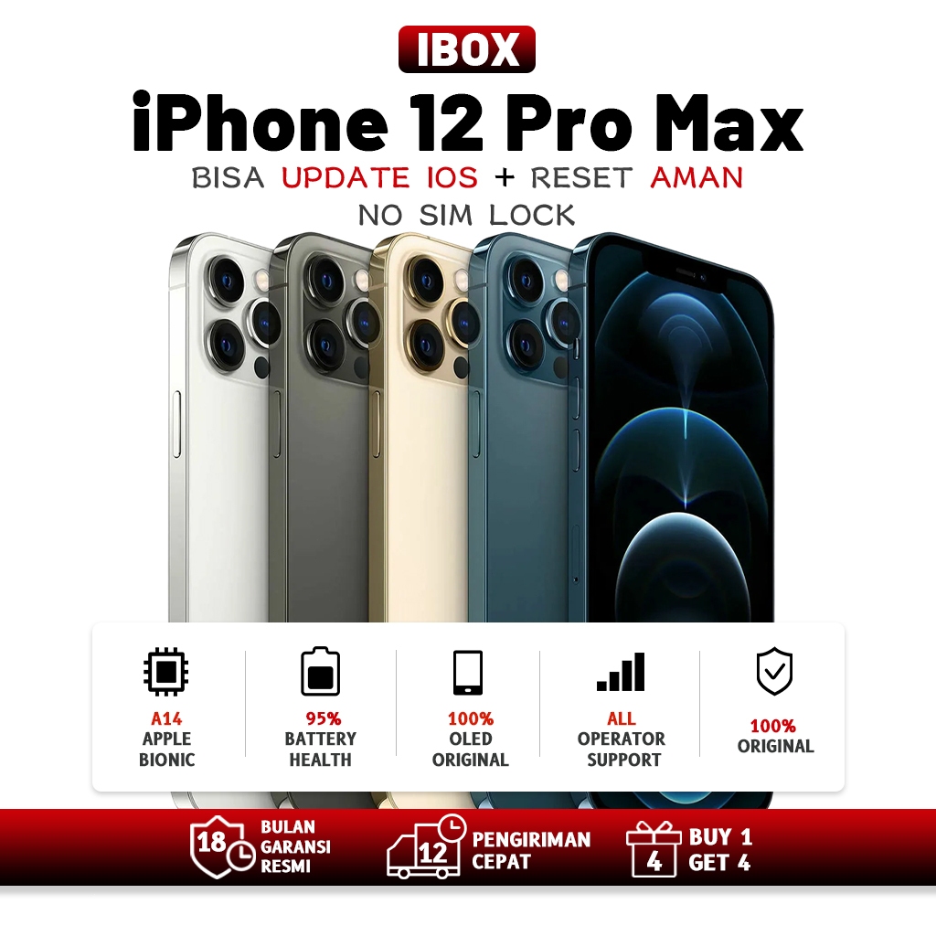 100% Original iPhone 12 Pro Max iBox Bekas ORI Mulus 90%+ 64GB 256GB Garansi 18 Bulan