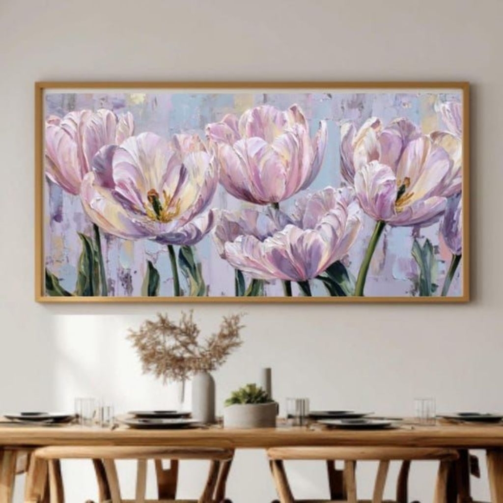 Lukisan dinding minimalis modern bunga tulip untuk hiasan dinding rumah