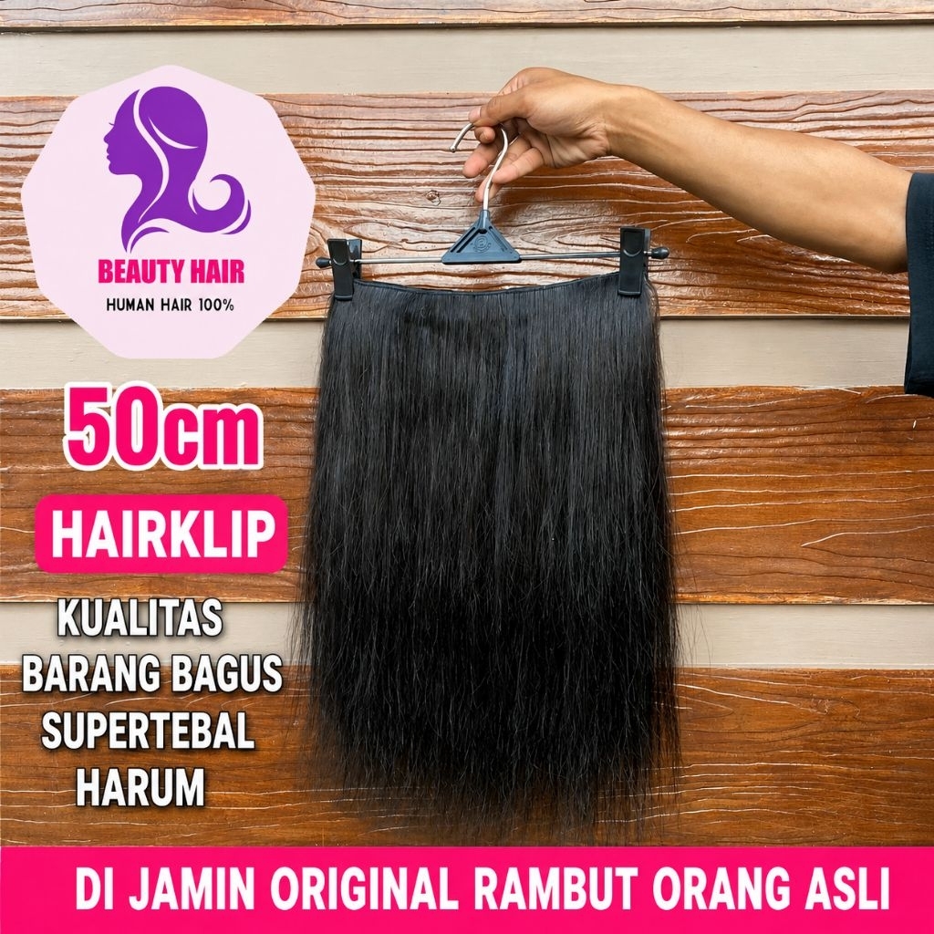 hair clip rambut sambung bahan manusia asli 50cm
