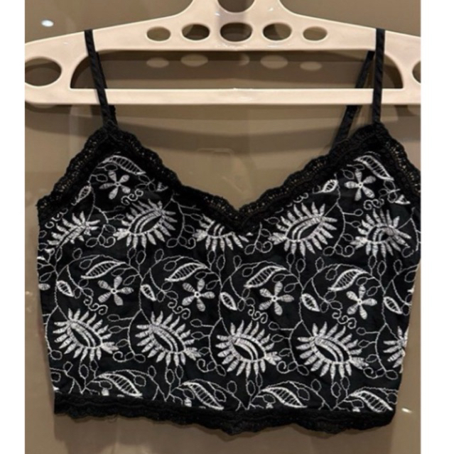 PRELOVED Miss Selfridge Baju Atasan Wanita Crop Top Renda Hitam Sexy Tanktop