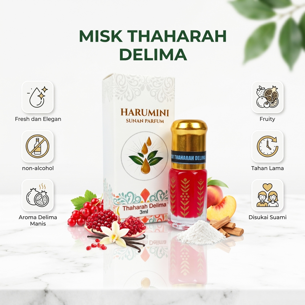 PARFUM MISK THAHARAH DELIMA , PARFUM PEMIKAT SUAMI , PARFUM IBADAH , MISK THAHARAH RED