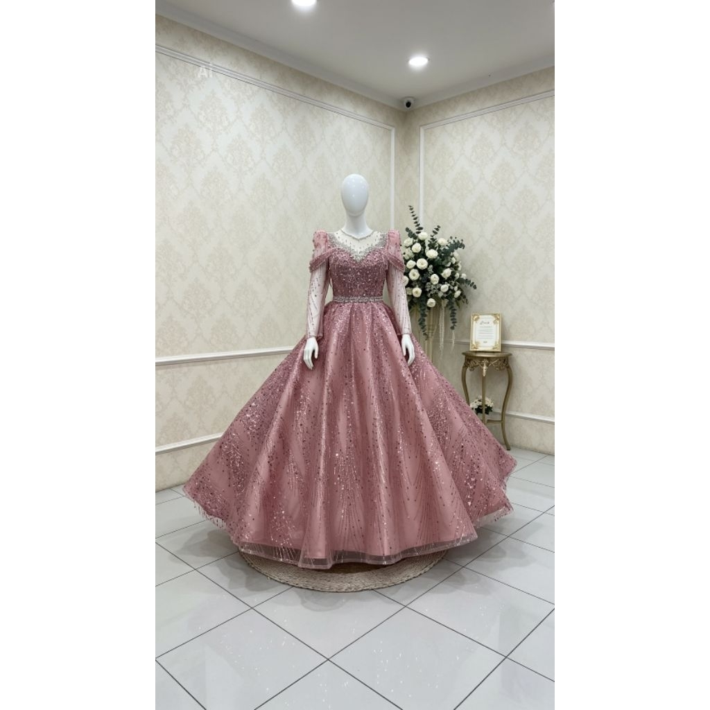 Gaun pengantin rose gold mewah murah/ballgown rose gold luxury premium/gaun pengantin murah