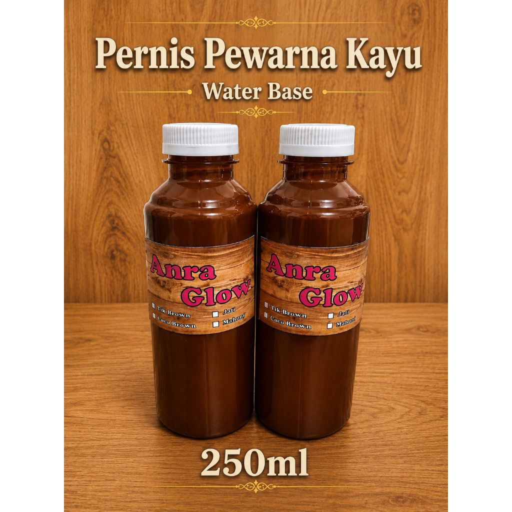 cat politur kayu water base 250ml, 100ml, 60ml. pernis pewarna kayu